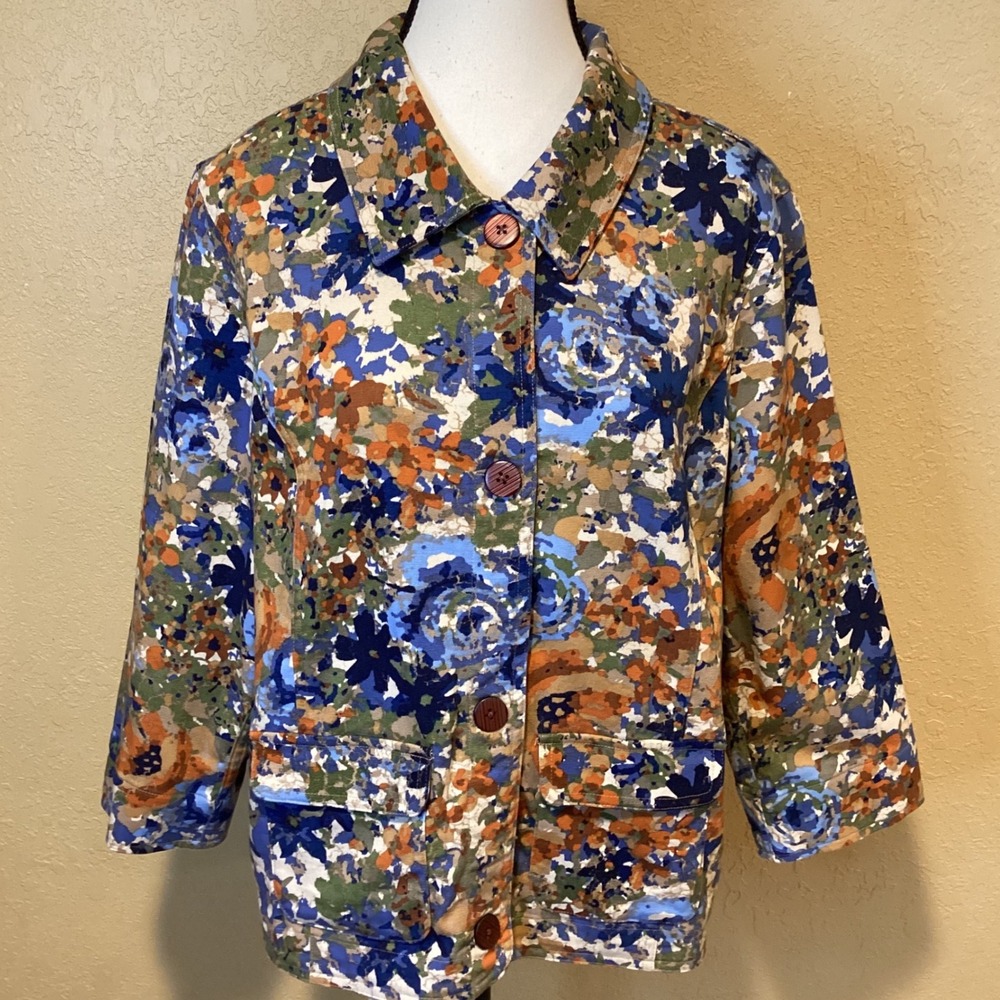 Christopher & Banks Floral Print Button Front Collared Jacket, Size Medium